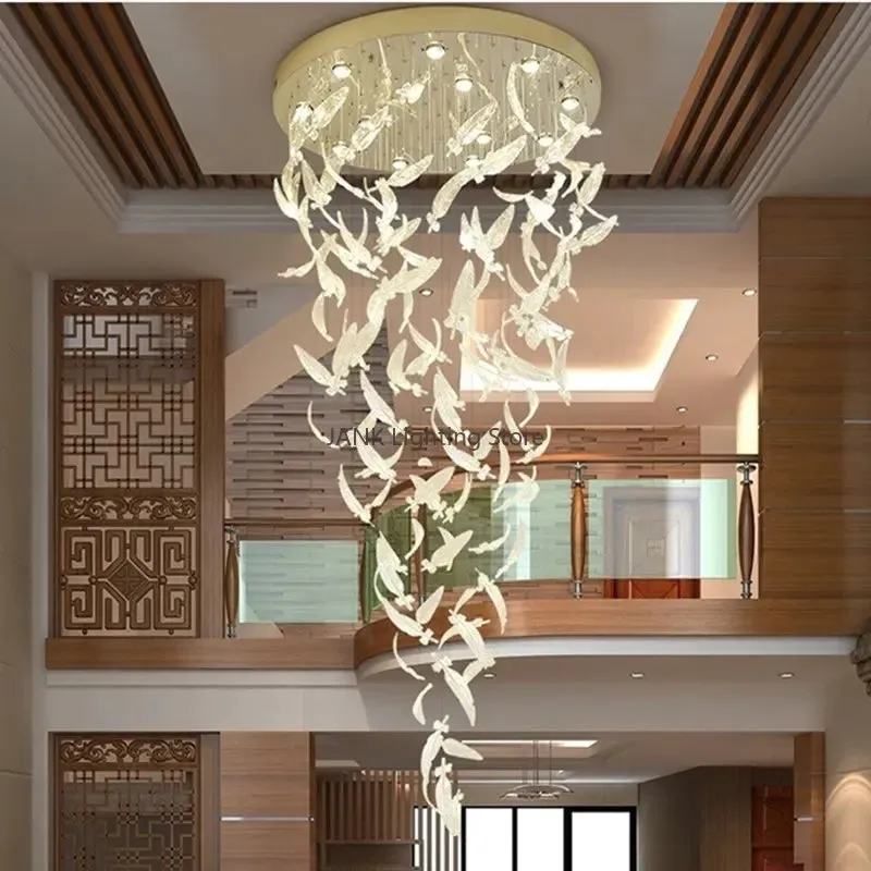 Mansion Nordic Amber Crystal Feather Chandelier for Modern Indoor Decor Lighting
