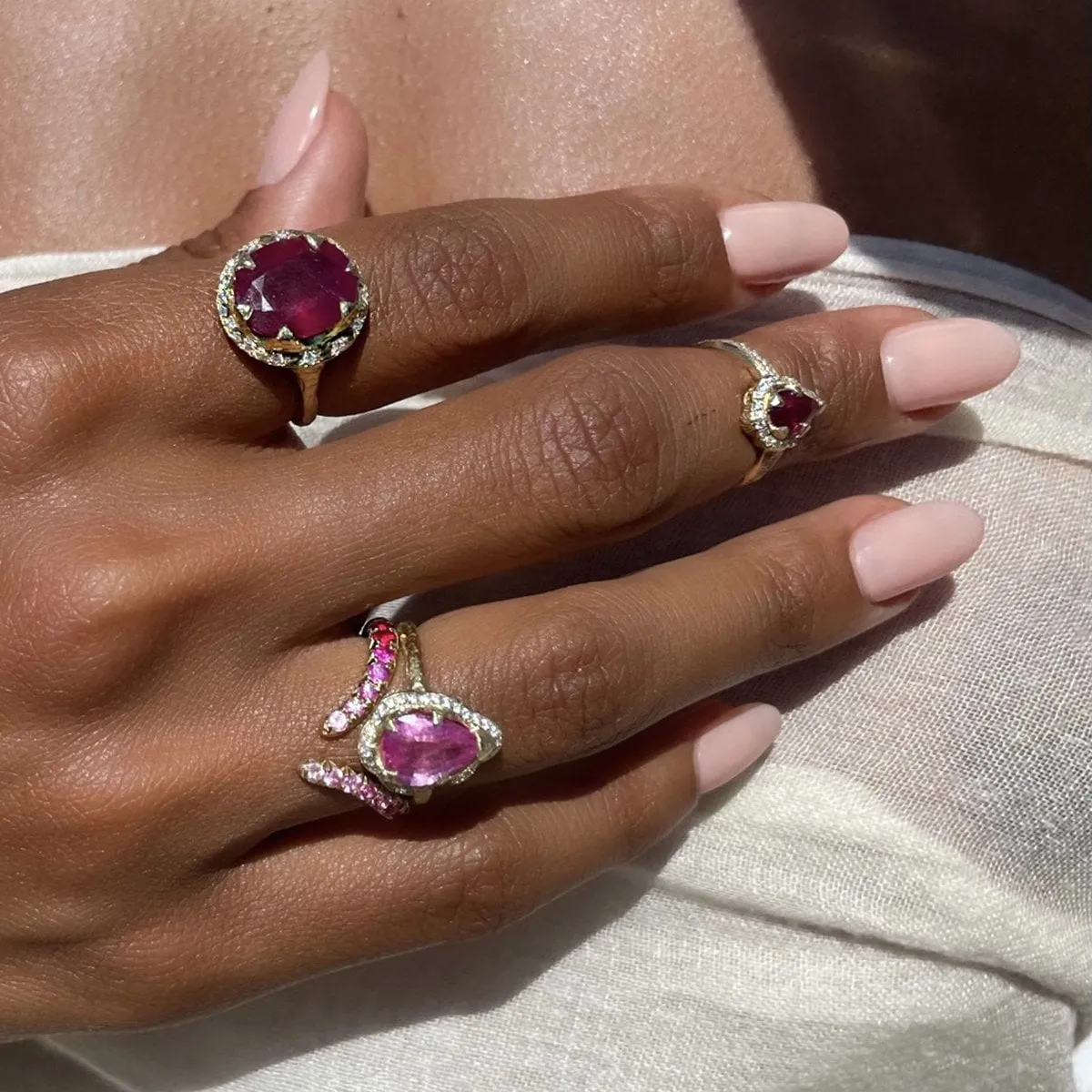 Micro Queen Water Drop Ruby Rose Thorn Ring with Full Pavé Diamond Halo