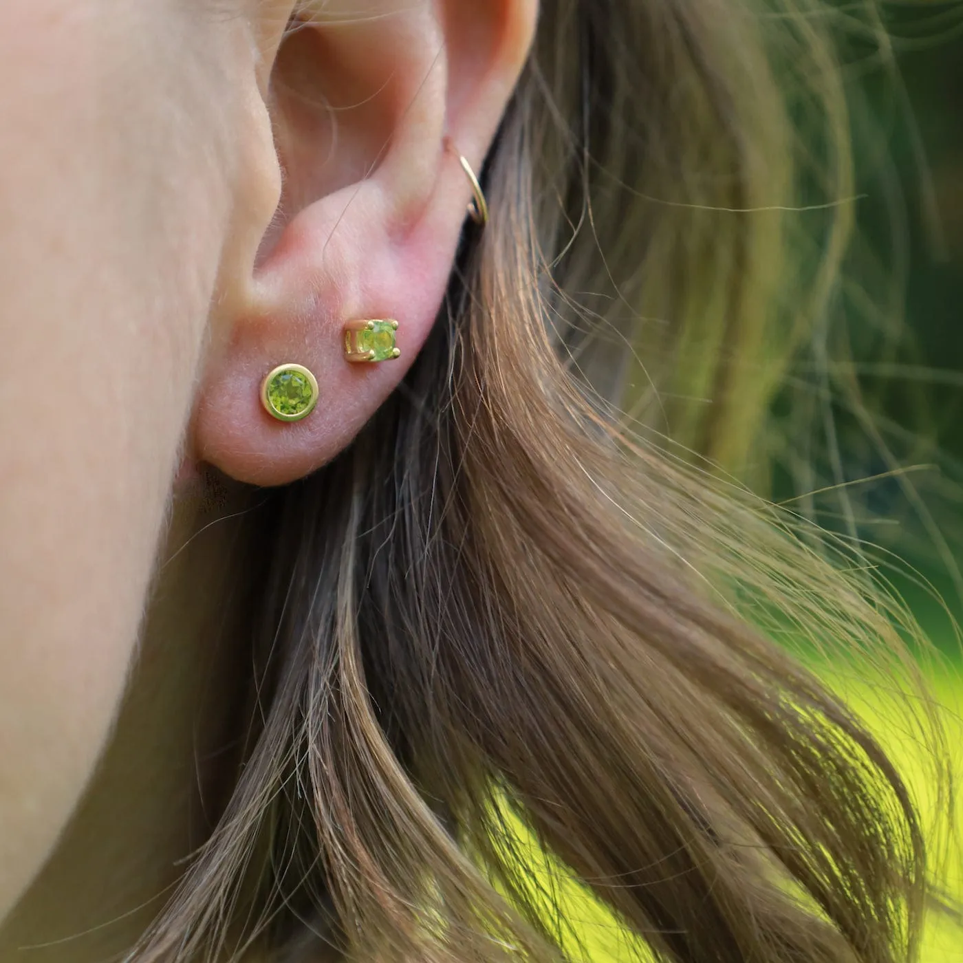 Mini Peridot Dot Post Earring ~ Gold Plated