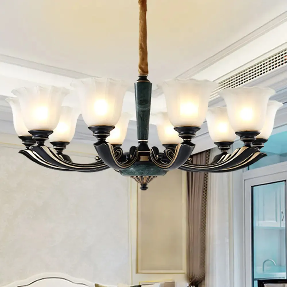 Minimalist Frosted Glass Flower Chandelier Ceiling Pendant Light in Blackish Green - Ideal for Living Rooms