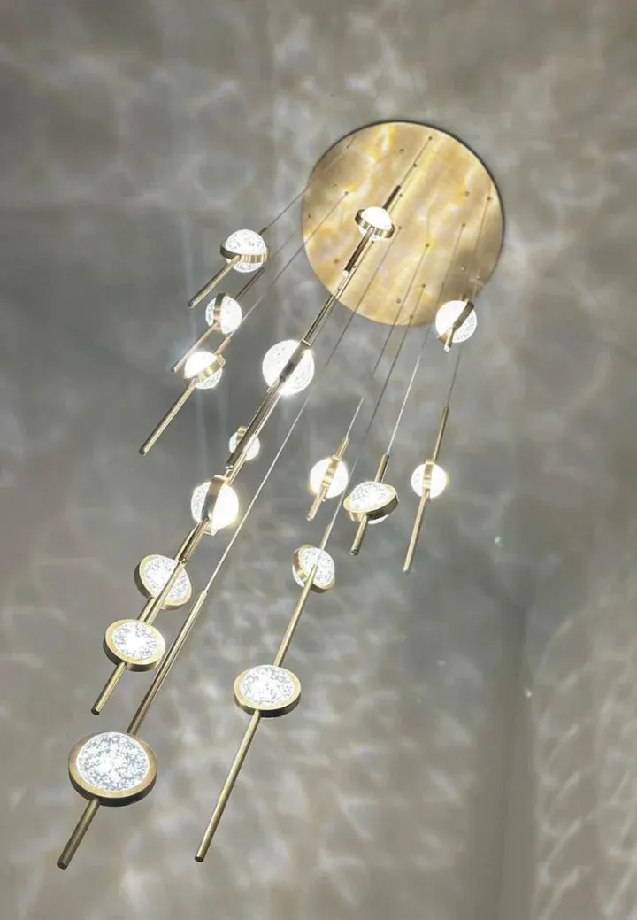 Modern Floating Galss Ball Brass Pendant Light for High-ceiling
