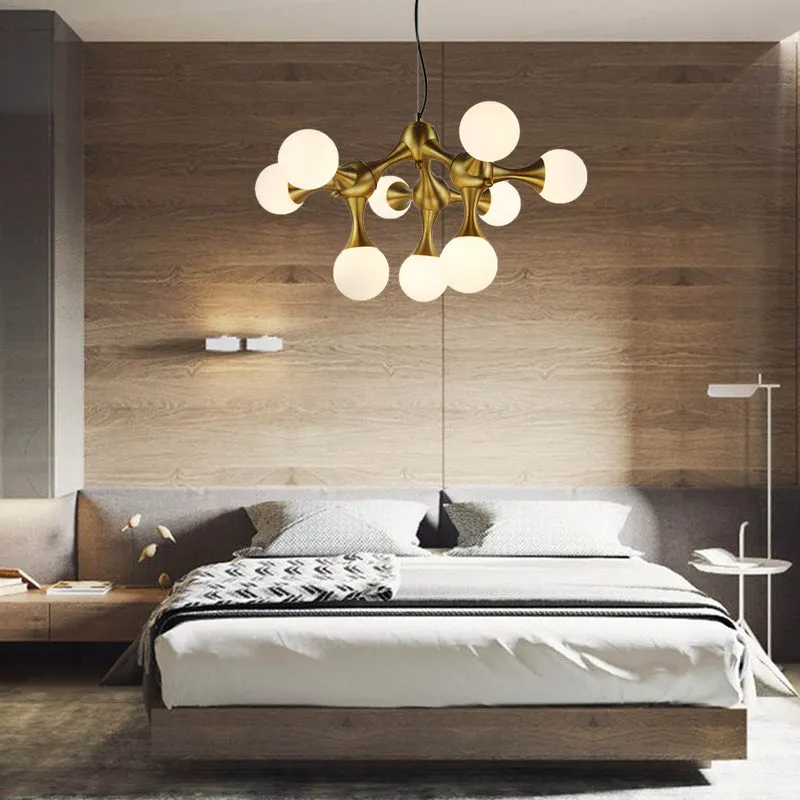 Modern Metal Starburst Chandelier with Glass Globe Shade - Available in 5/9/15 Lights