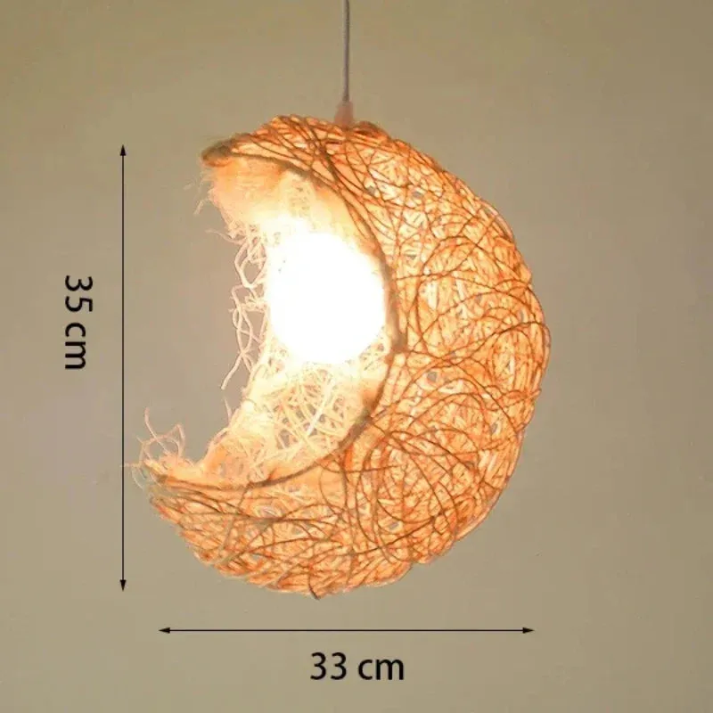 Moon Shape Rattan Chandelier by Mansion - Hand-Woven, Simple, Beautiful for Bedroom, Study, Coffee Shop