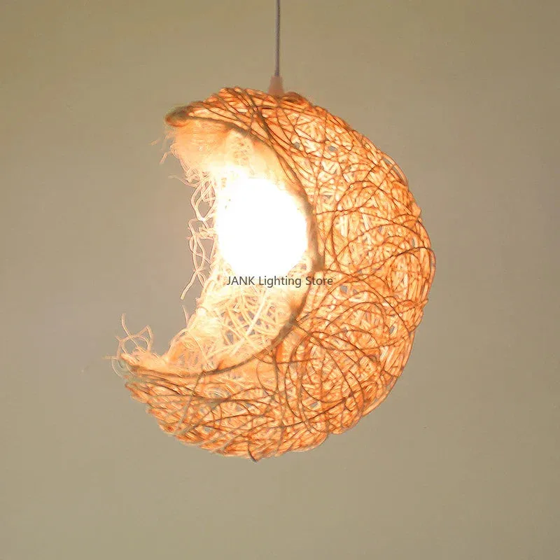 Moon Shape Rattan Chandelier by Mansion - Hand-Woven, Simple, Beautiful for Bedroom, Study, Coffee Shop