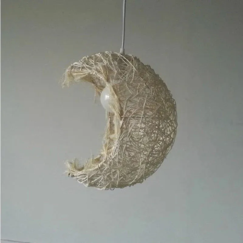 Moon Shape Rattan Chandelier by Mansion - Hand-Woven, Simple, Beautiful for Bedroom, Study, Coffee Shop