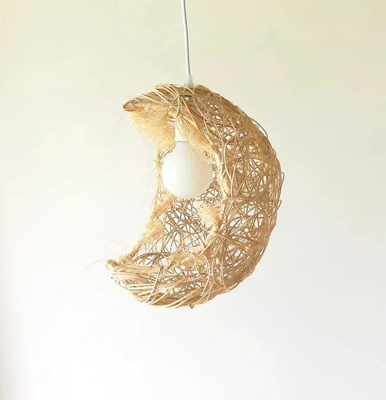 Moon Shape Rattan Chandelier by Mansion - Hand-Woven, Simple, Beautiful for Bedroom, Study, Coffee Shop