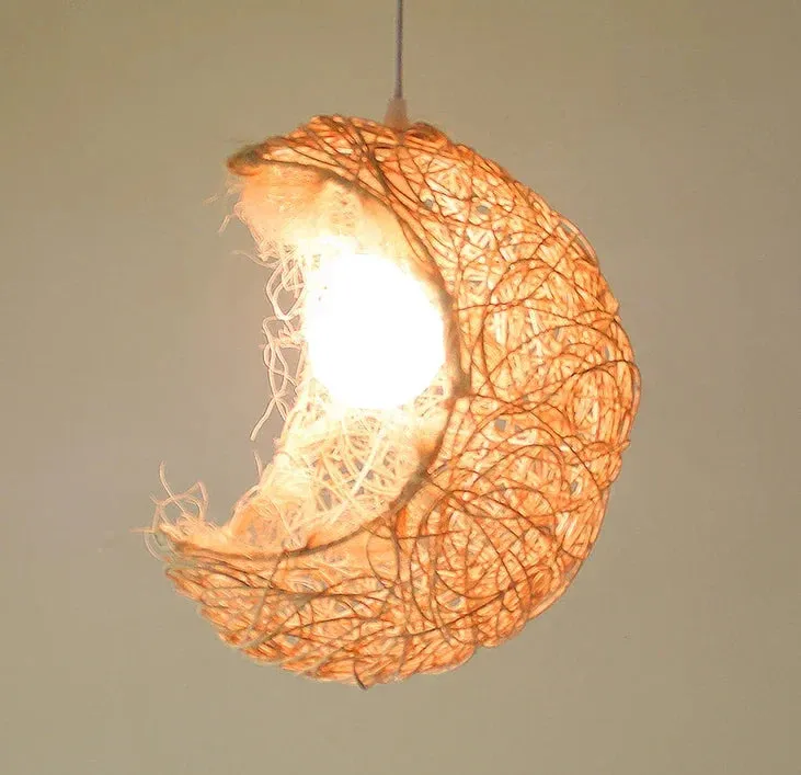 Moon Shape Rattan Chandelier by Mansion - Hand-Woven, Simple, Beautiful for Bedroom, Study, Coffee Shop