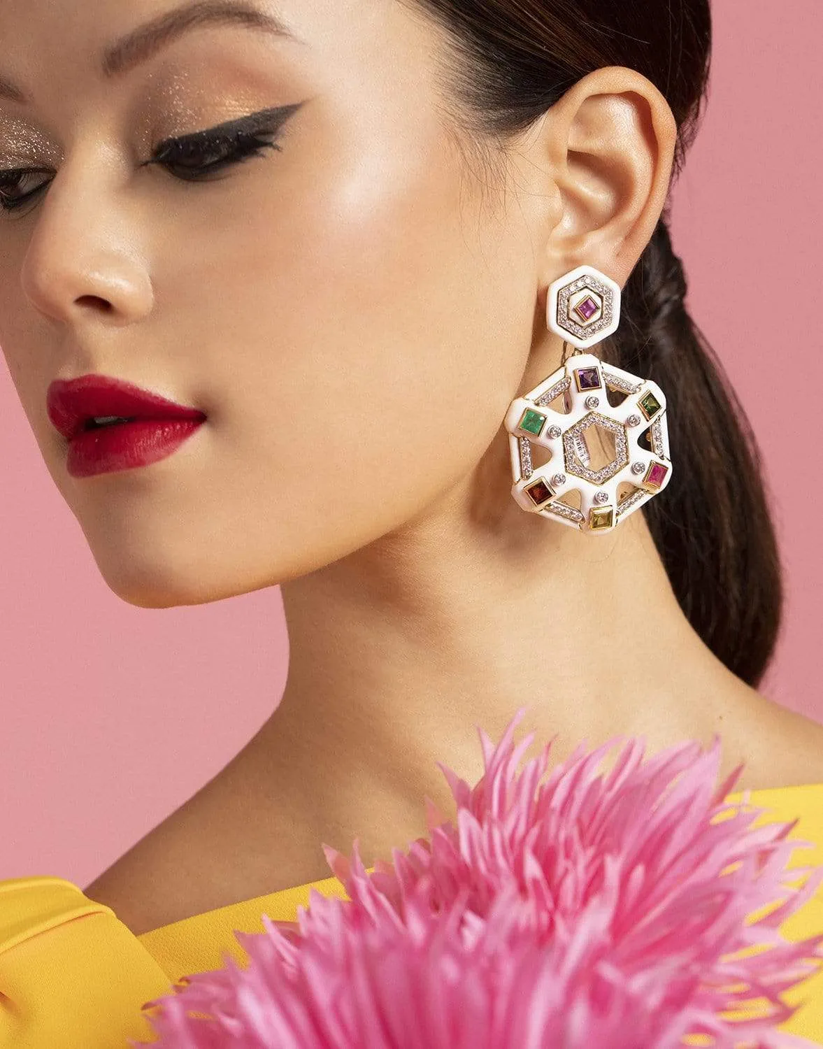 Multi Gem Snowflake Earrings