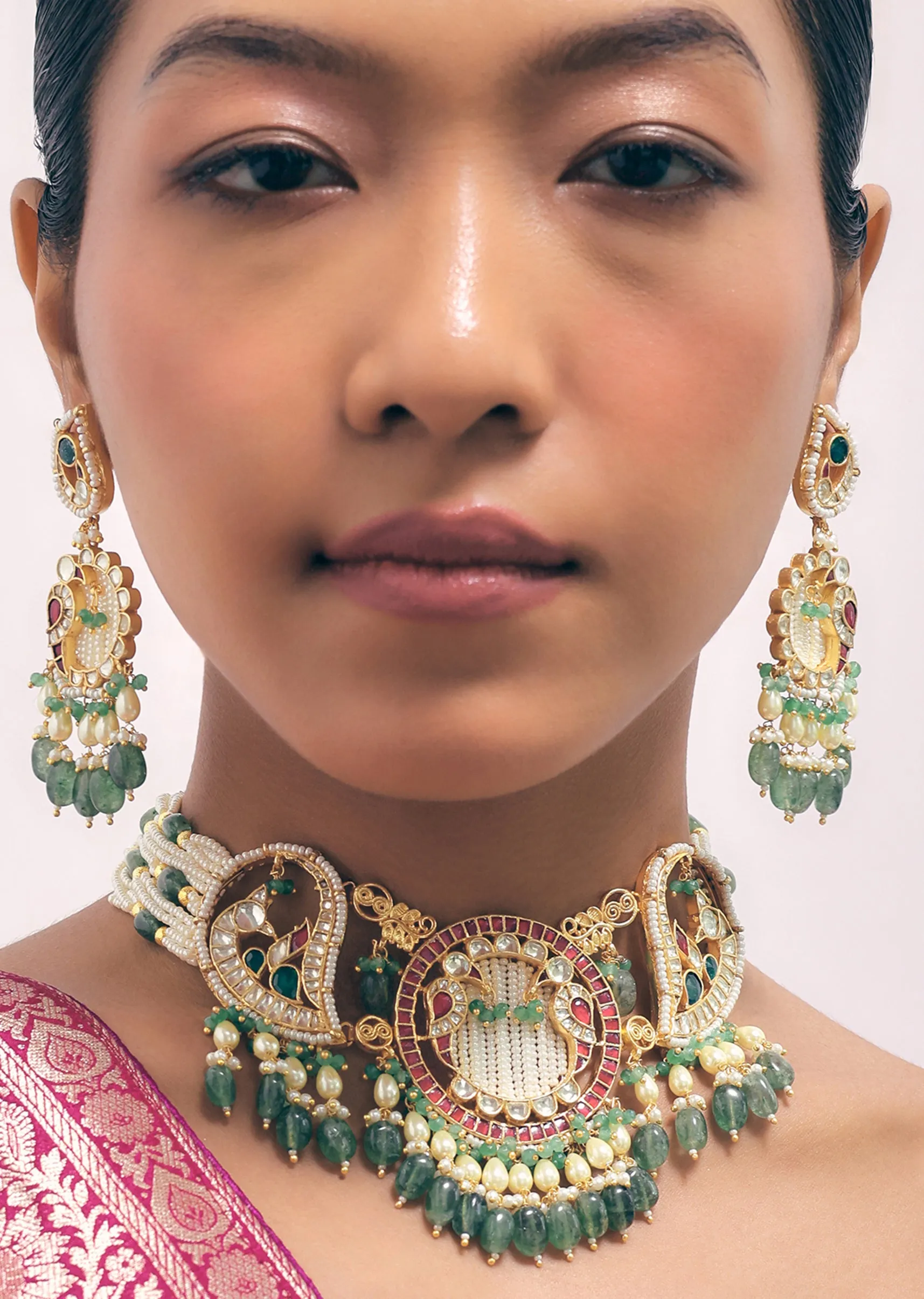 Multicolour Choker Set With Kundan Work In Mix Metal