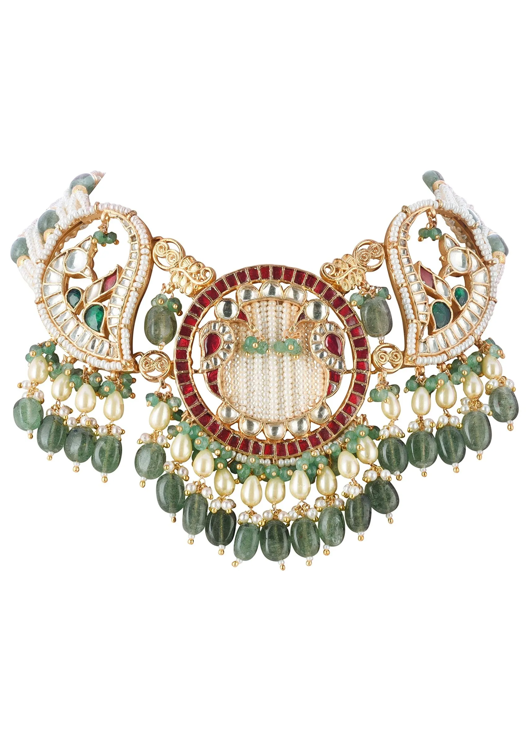 Multicolour Choker Set With Kundan Work In Mix Metal