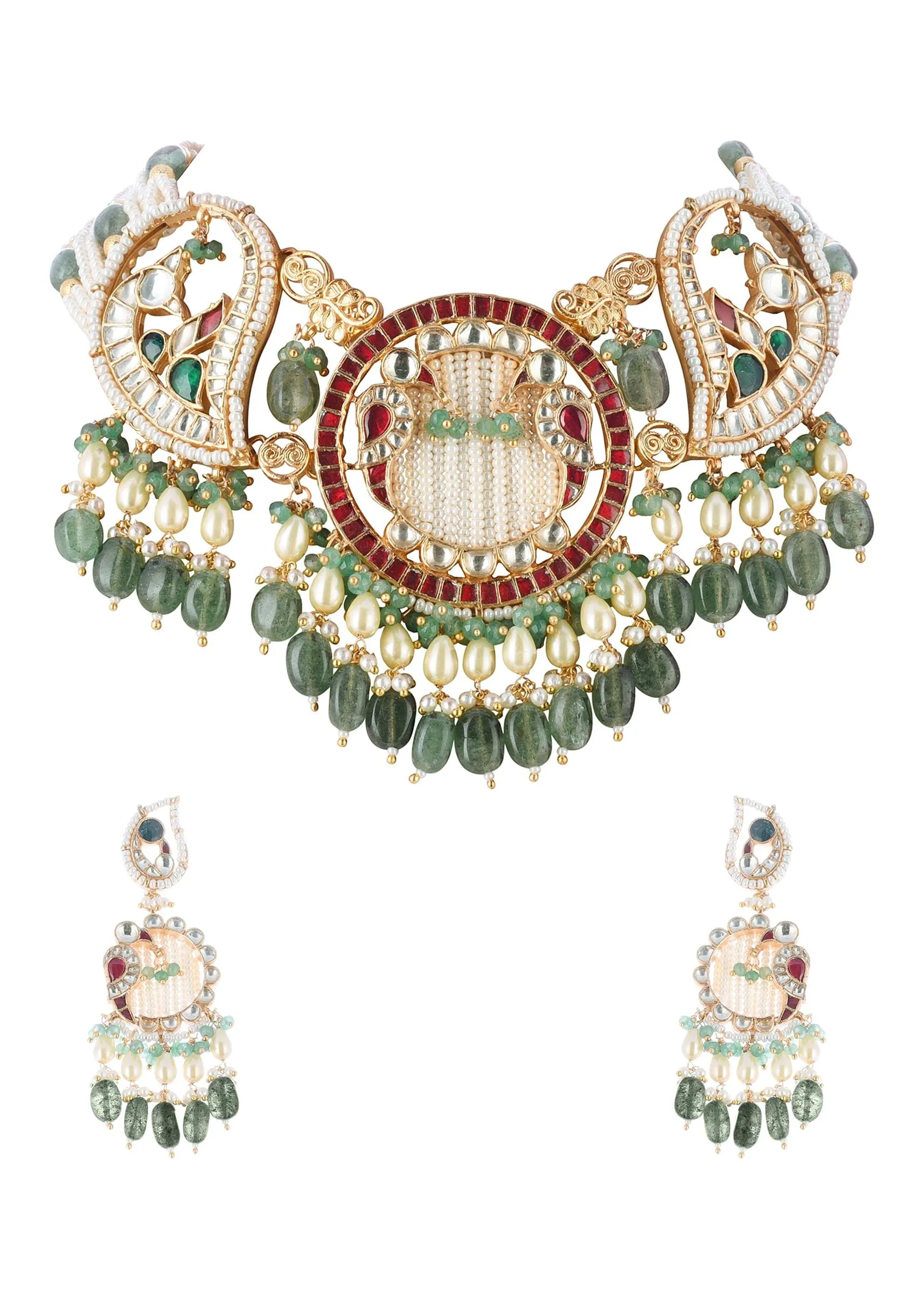 Multicolour Choker Set With Kundan Work In Mix Metal