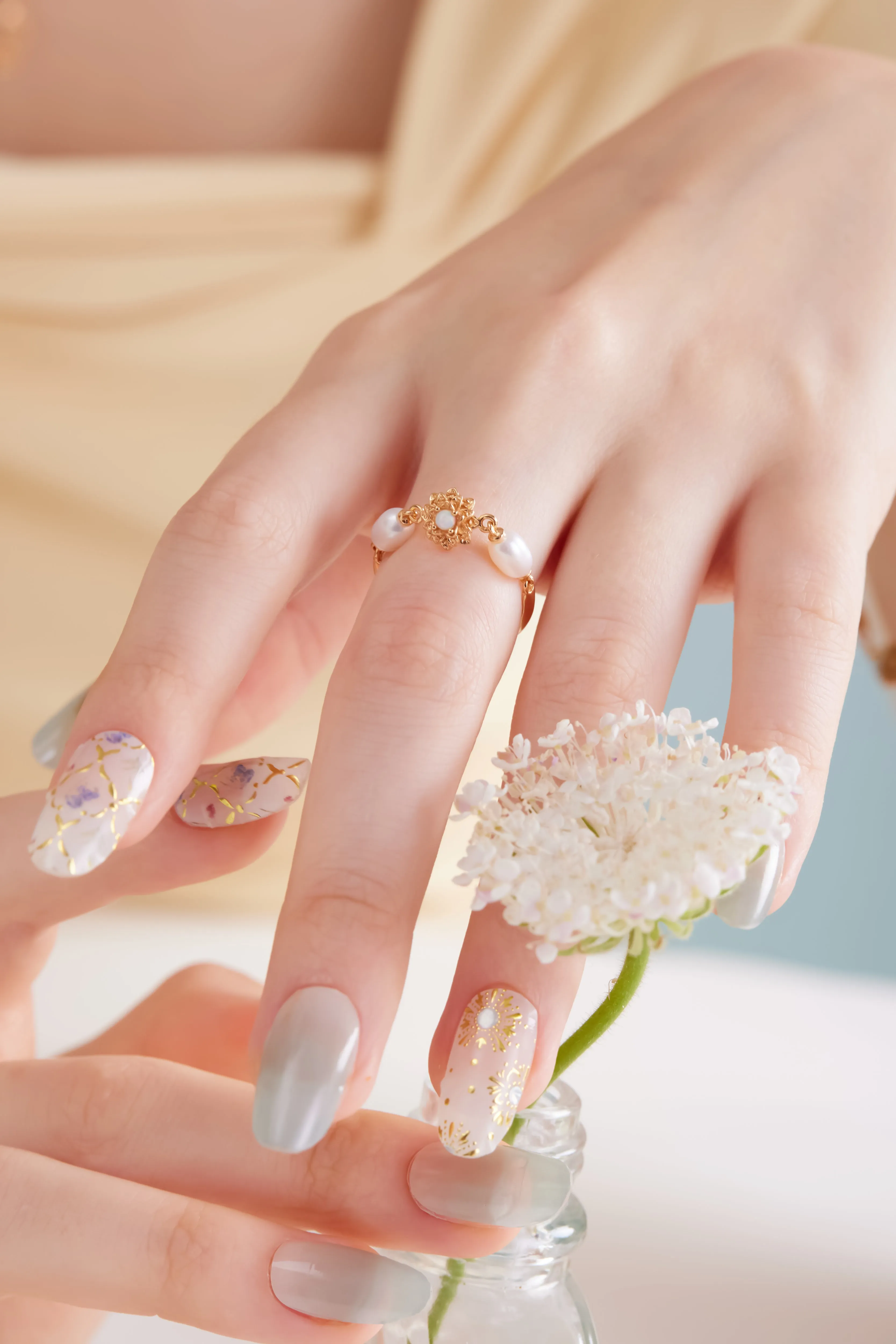 Opal & Freshwater Pearl Gold Ring - Marigold