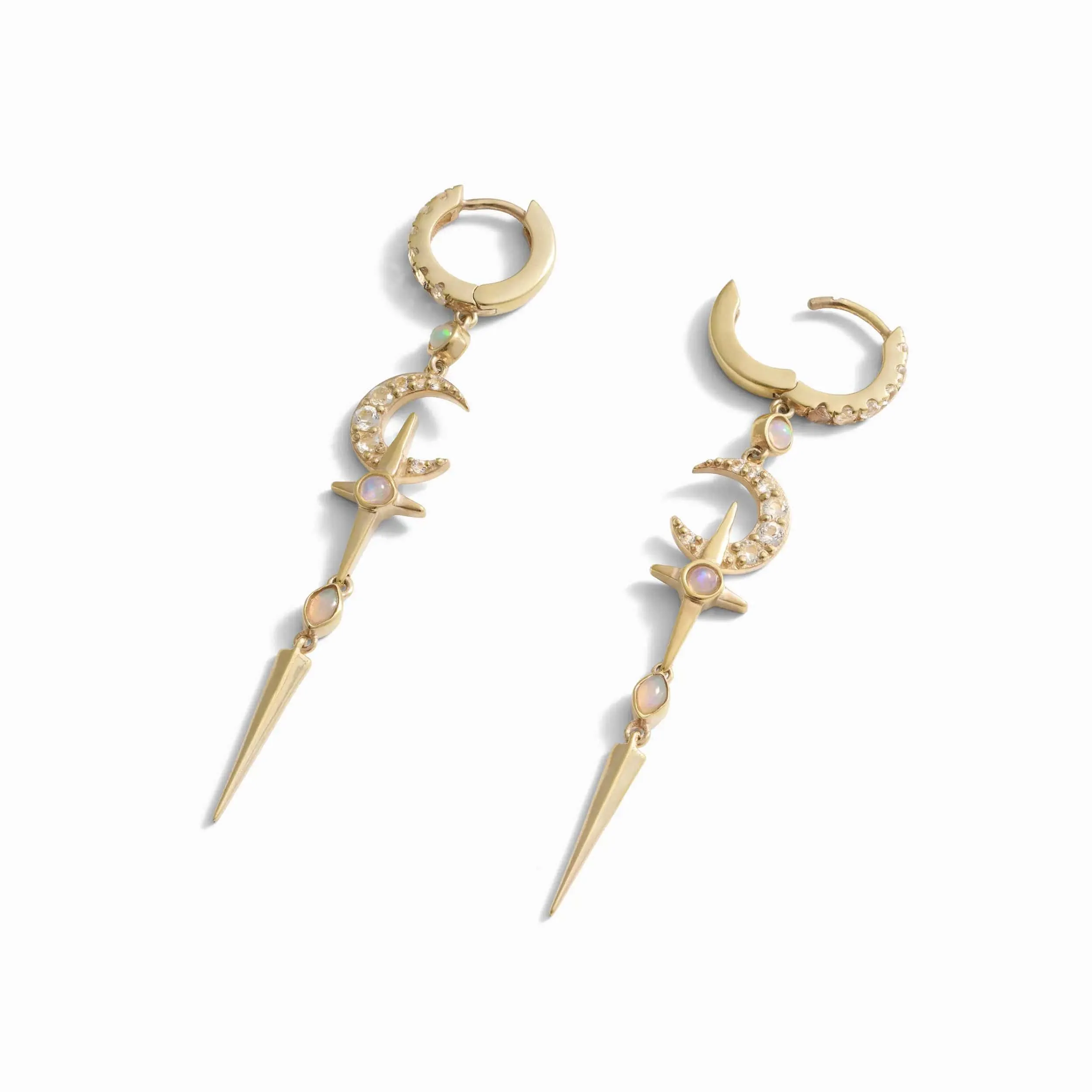 Opal Crescent Cross Drop Earring
