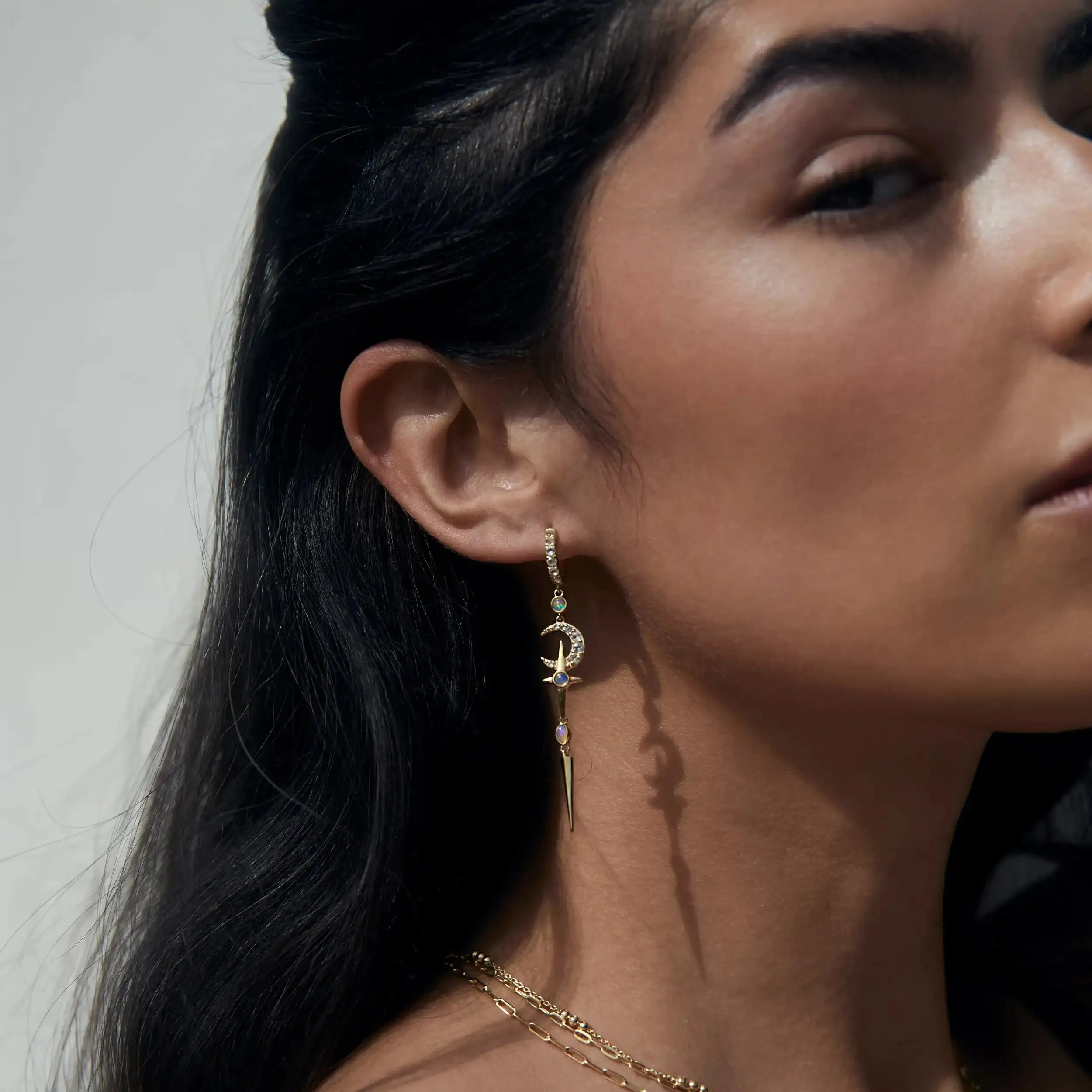 Opal Crescent Cross Drop Earring