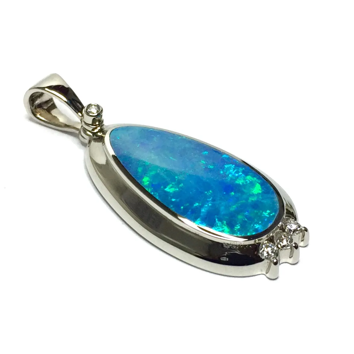 Opal Pendant Pear Shape Inlaid Design with .14ctw Round Diamonds