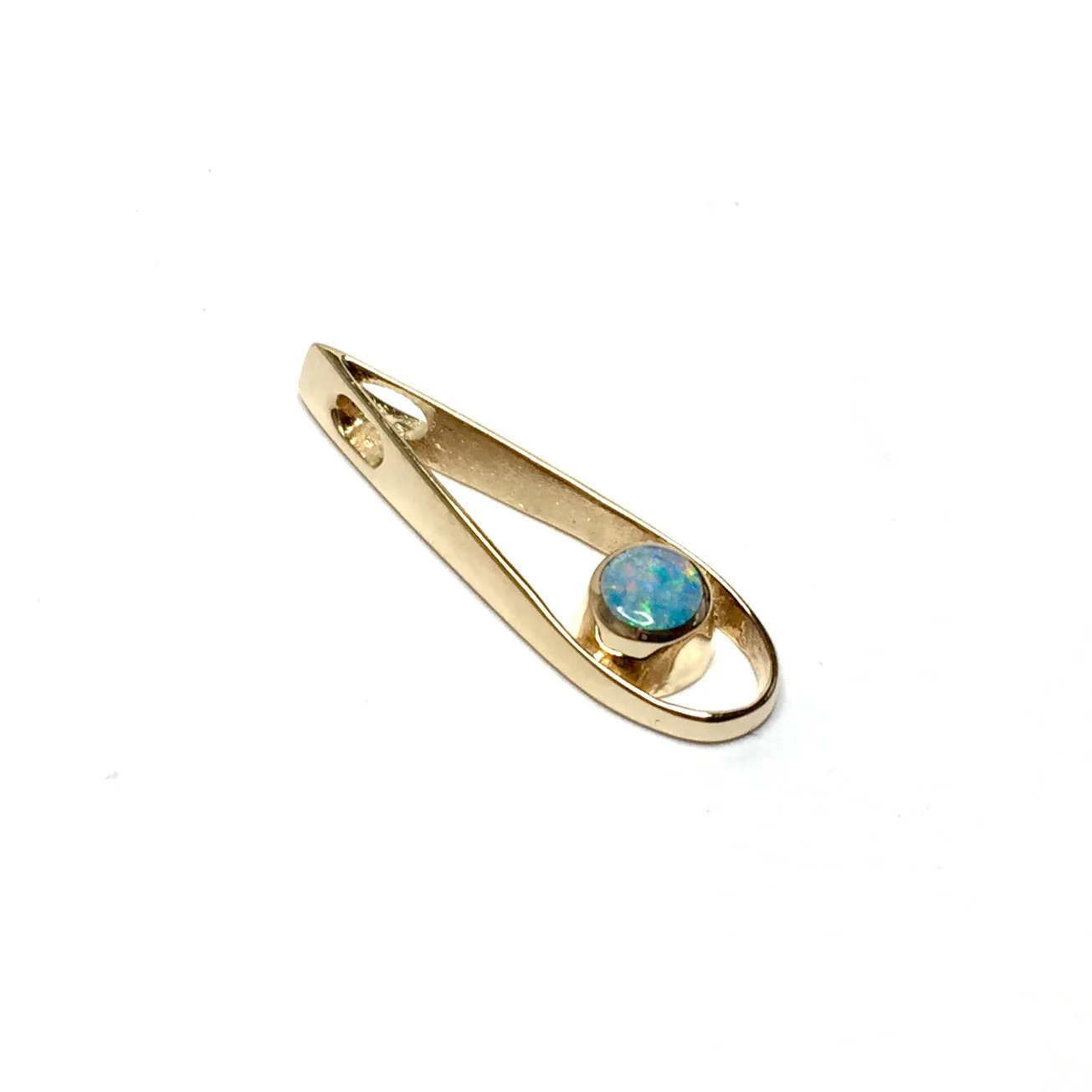 Opal Pendant Round Inlaid Open Tear Drop Design