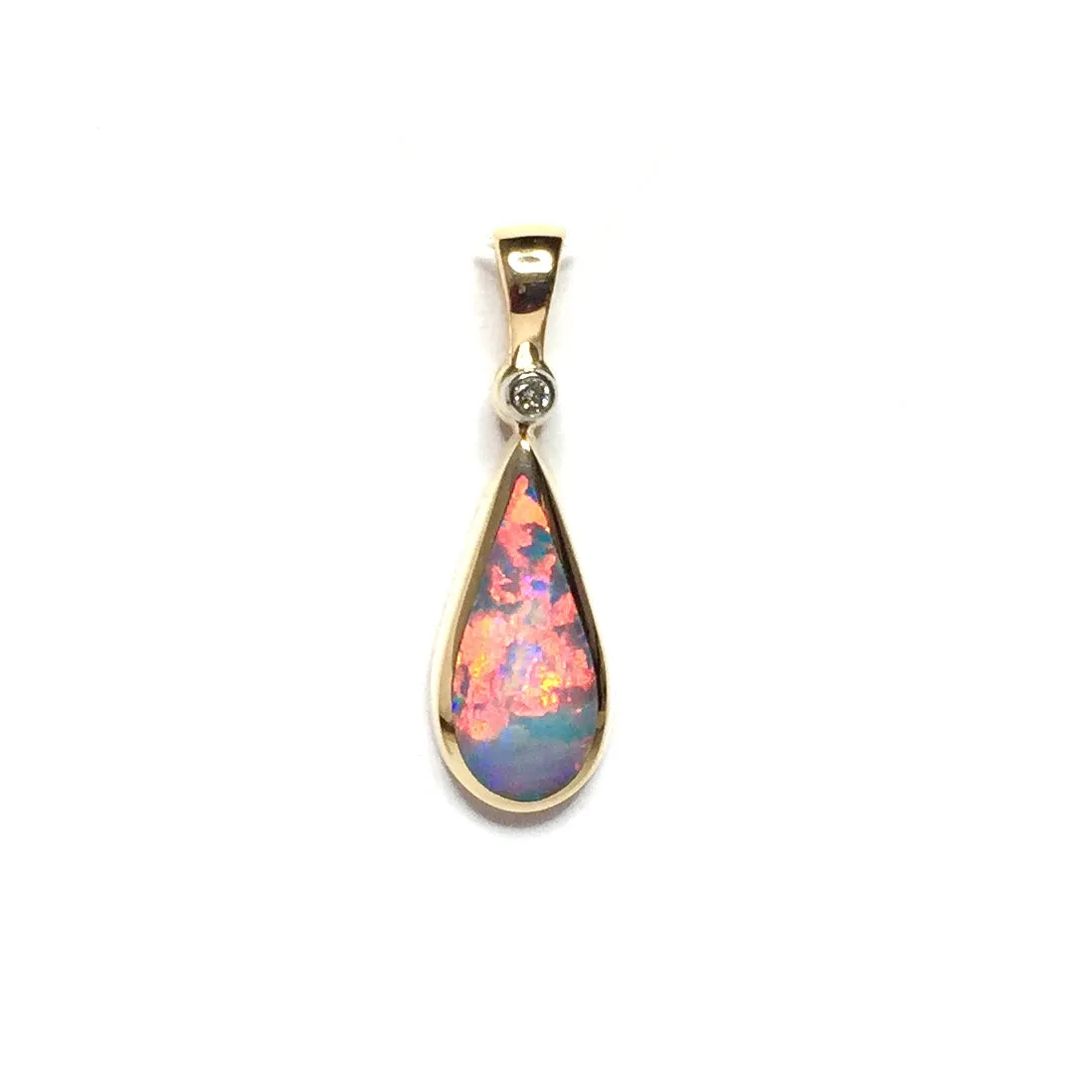 Opal Pendant Tear Drop Inlaid Design with .02ct Round Diamond