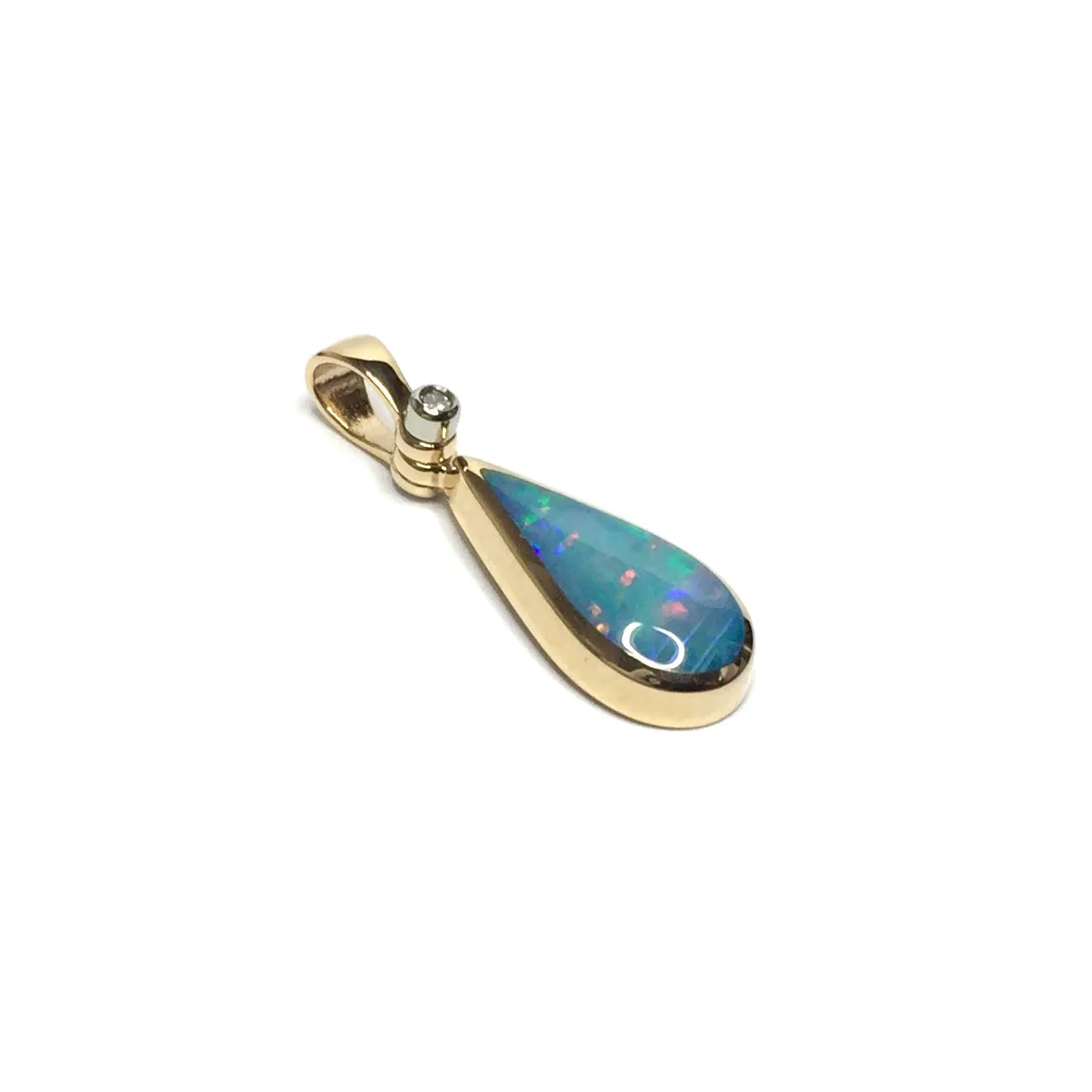 Opal Pendant Tear Drop Inlaid Design with .02ct Round Diamond