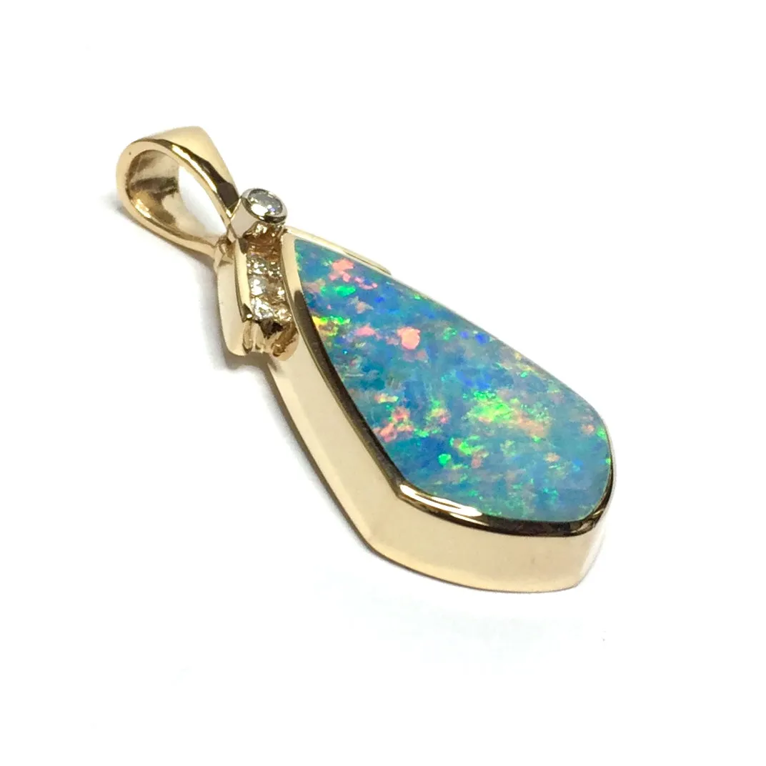 Opal Pendant Tear Drop Inlaid Design with .15ctw Round Diamonds