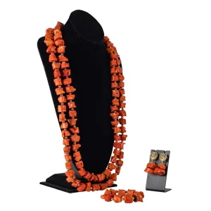 Original Coral Beads Jewelry Two Step Women Set