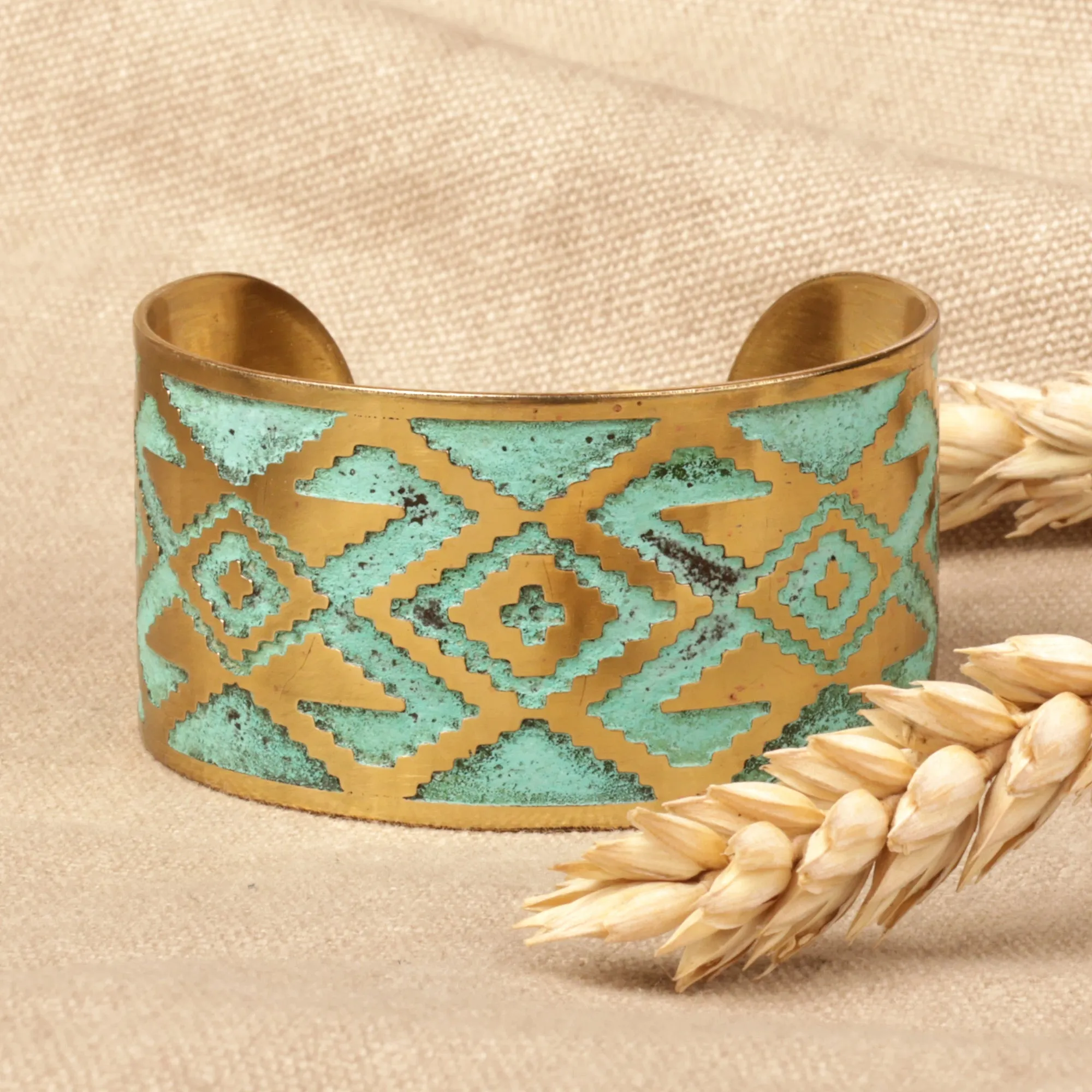 Oxidized Brass Cuff Bracelet with Armenian Patterns - Armenian Diamonds | NOVICA