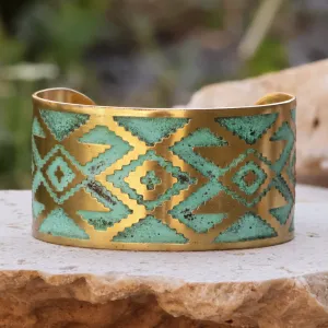 Oxidized Brass Cuff Bracelet with Armenian Patterns - Armenian Diamonds | NOVICA