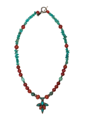Paige Wallace Turquoise & Coral Pendant Necklace