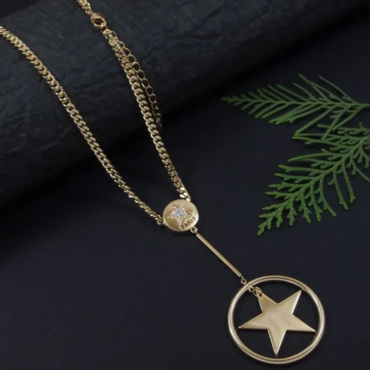 Paris Star Pendent Long Chain Necklace