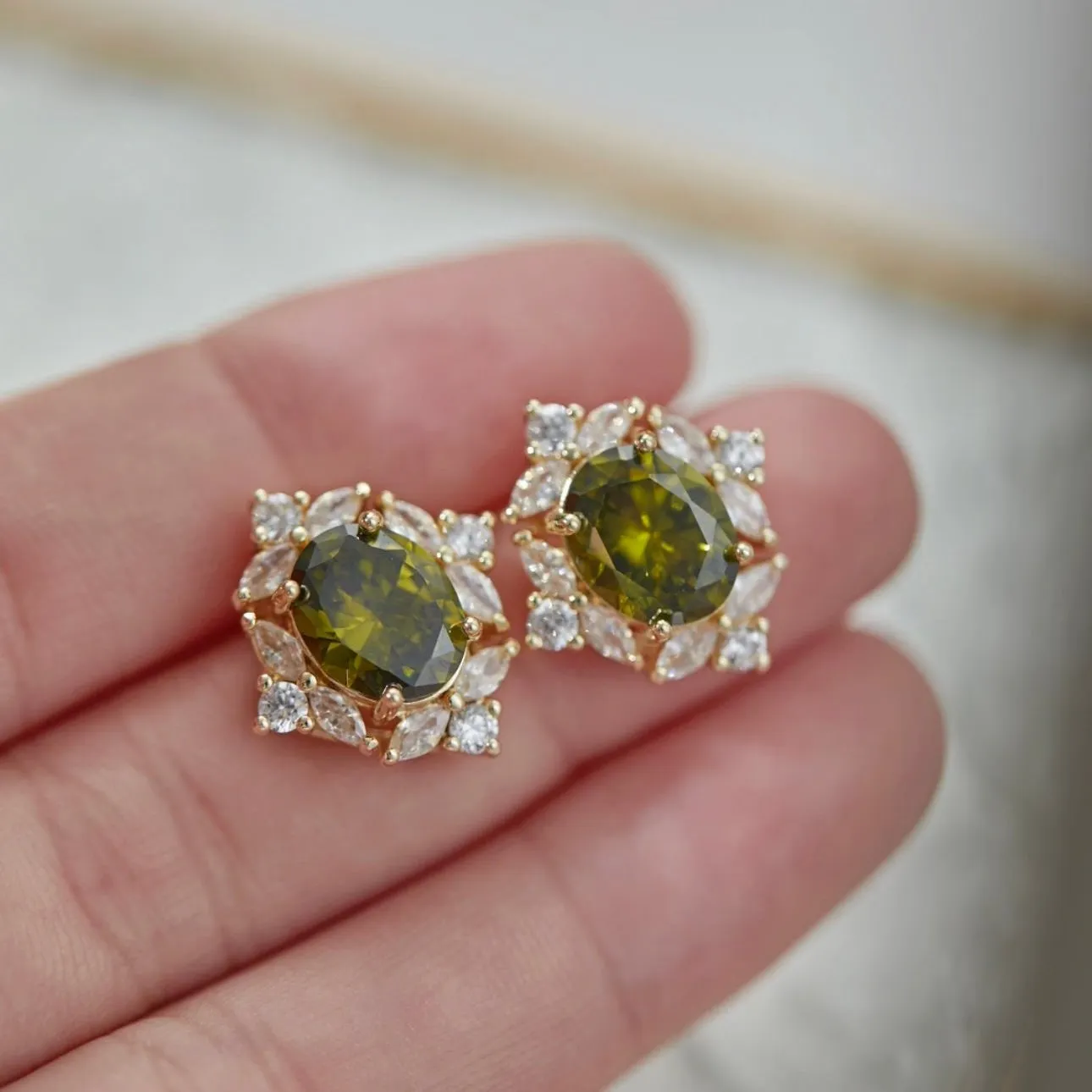 Peridot Baroque Stud Earrings