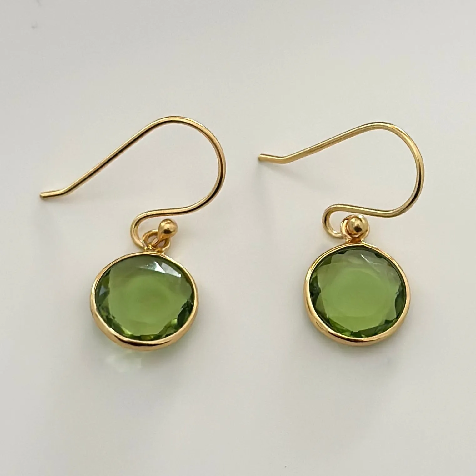 Peridot Gold Plated Sterling Silver Earrings with a Round Faceted Gemstone Drop