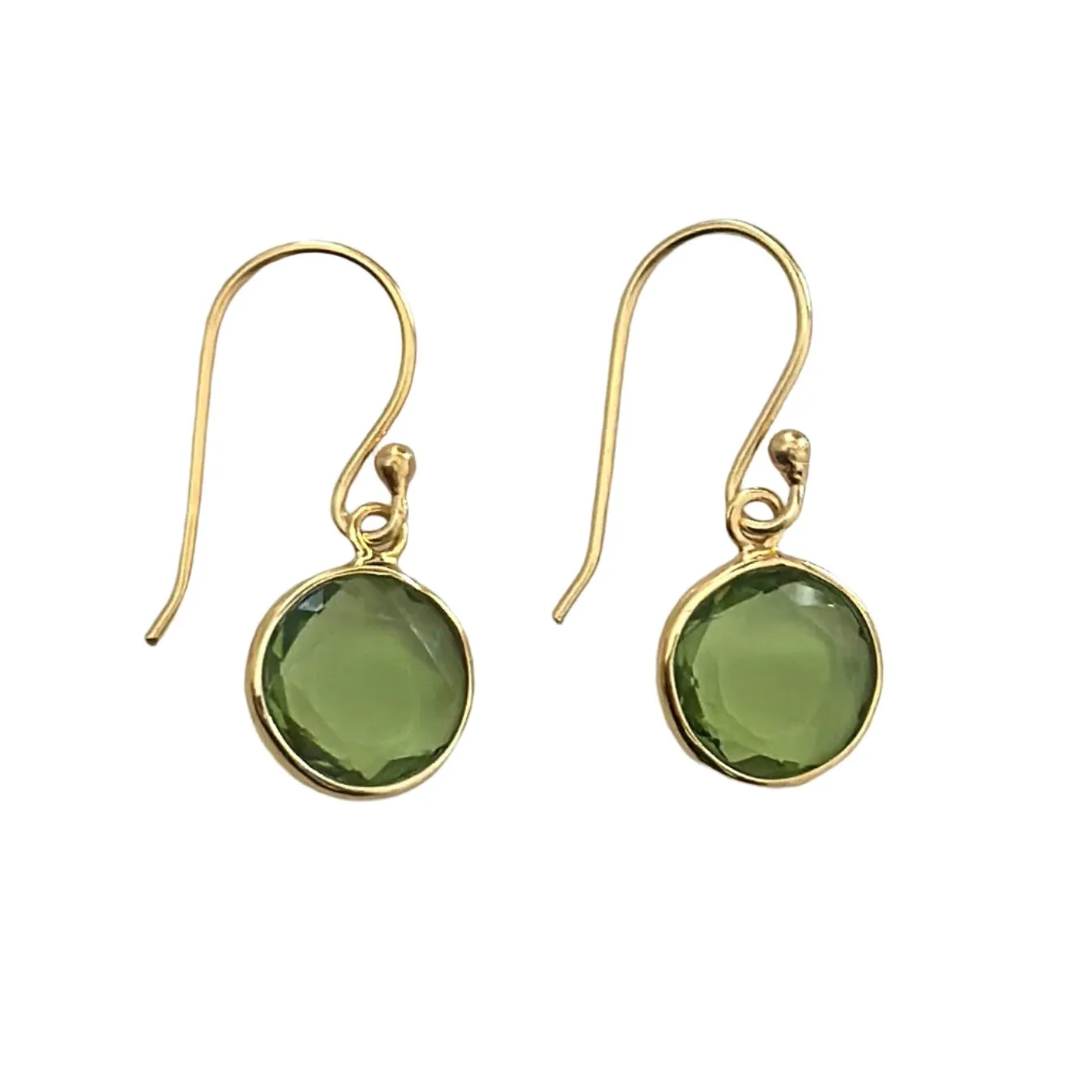Peridot Gold Plated Sterling Silver Earrings with a Round Faceted Gemstone Drop