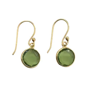 Peridot Gold Plated Sterling Silver Earrings with a Round Faceted Gemstone Drop