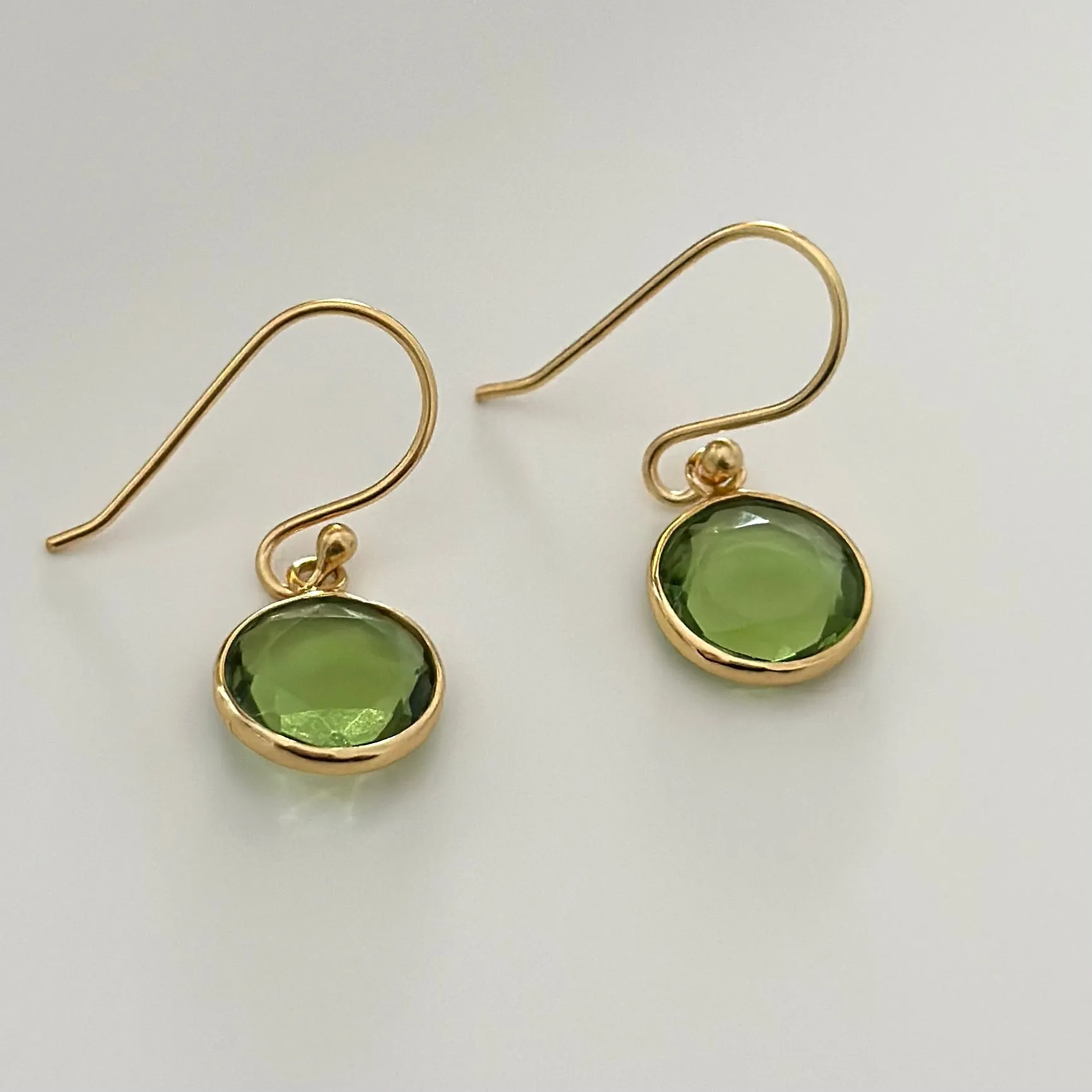 Peridot Gold Plated Sterling Silver Earrings with a Round Faceted Gemstone Drop
