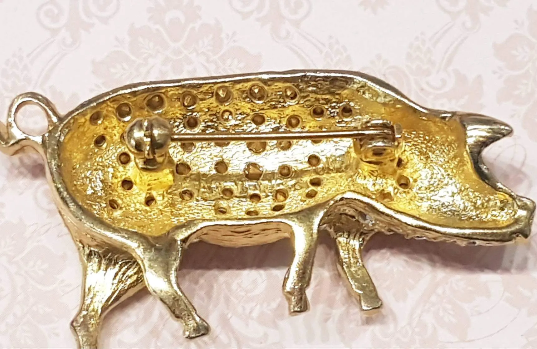 Pig Brooch Gold Glass Crystal By Sardi