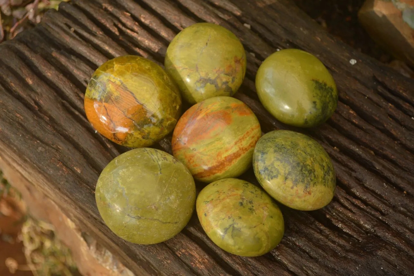 Polished  Green Opal Galet / Palm Stones x 7 From Antsirabe, Madagascar