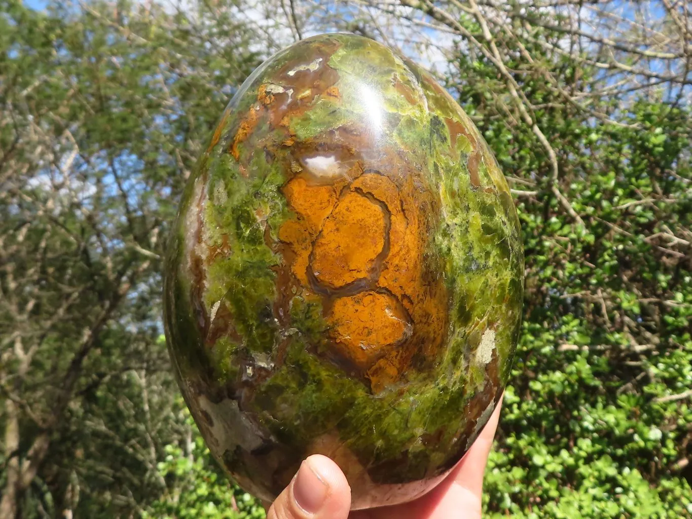 Polished Large Green Opal Standing Free Form  x 1 From Madagascar