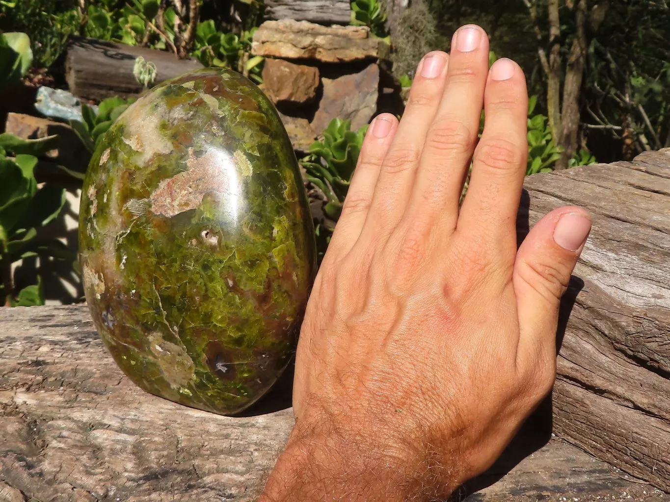 Polished Large Green Opal Standing Free Form  x 1 From Madagascar