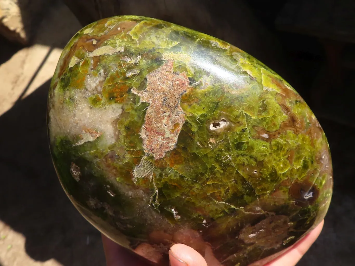 Polished Large Green Opal Standing Free Form  x 1 From Madagascar