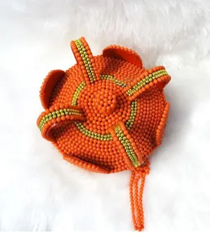 PrestigeApplause African Orange and Gold Coral beaded cap for Nigerian traditional wedding Edo/Igbo cap
