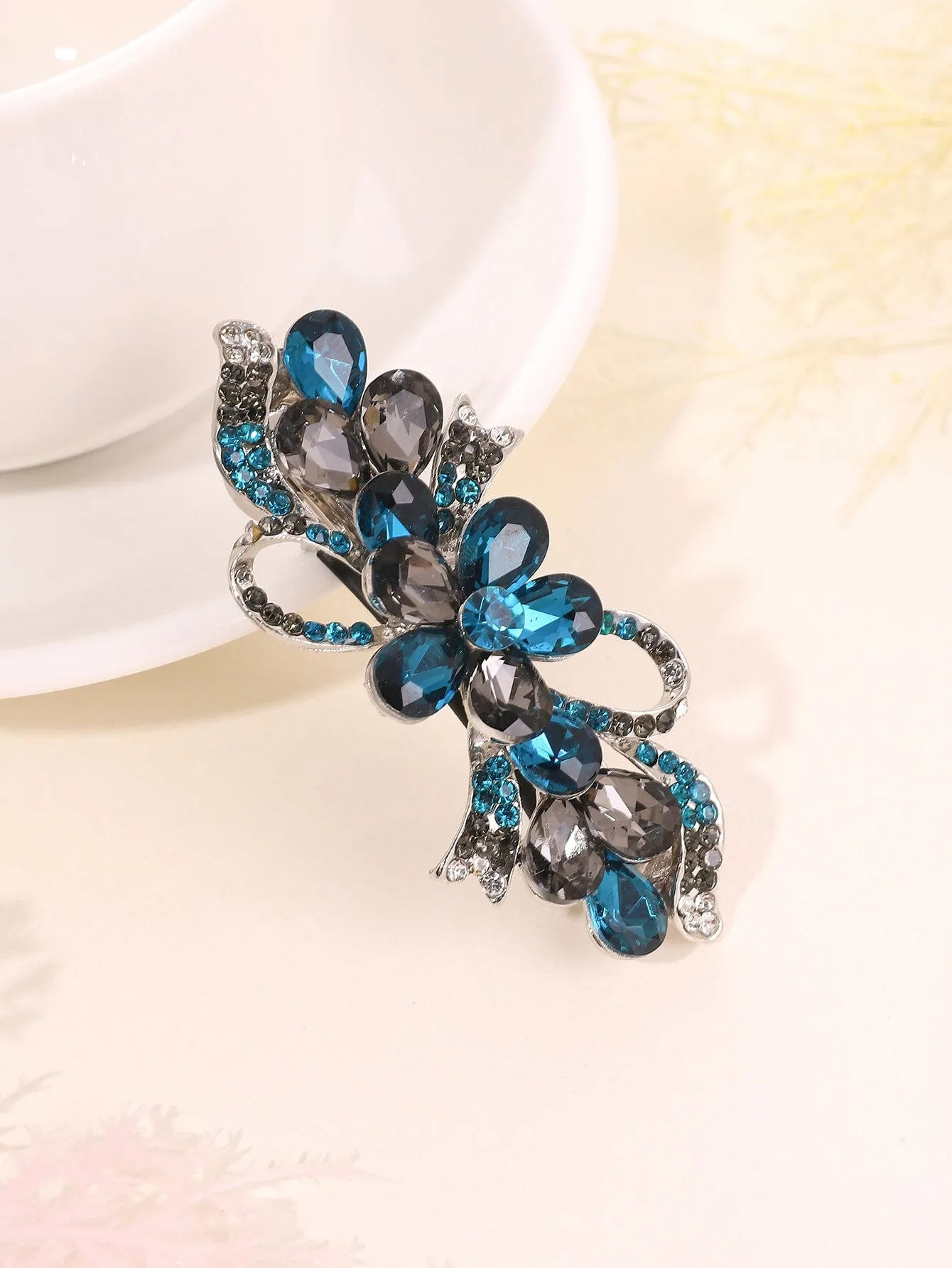 Purple Rhinestone Flower Decor Hair Clip for Women Barrette Styling Hair