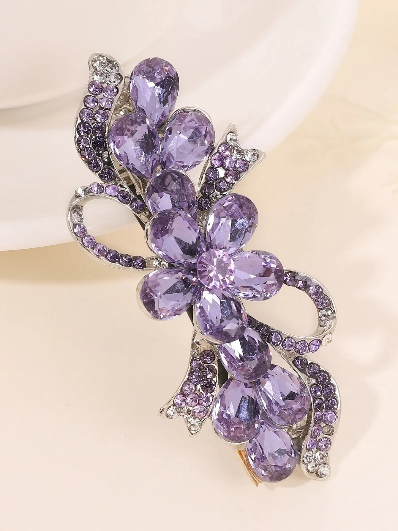 Purple Rhinestone Flower Decor Hair Clip for Women Barrette Styling Hair