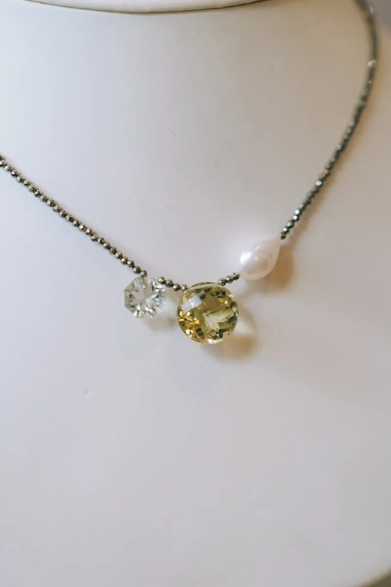 Pyrite, Gemstone, Pearl Mix Necklace