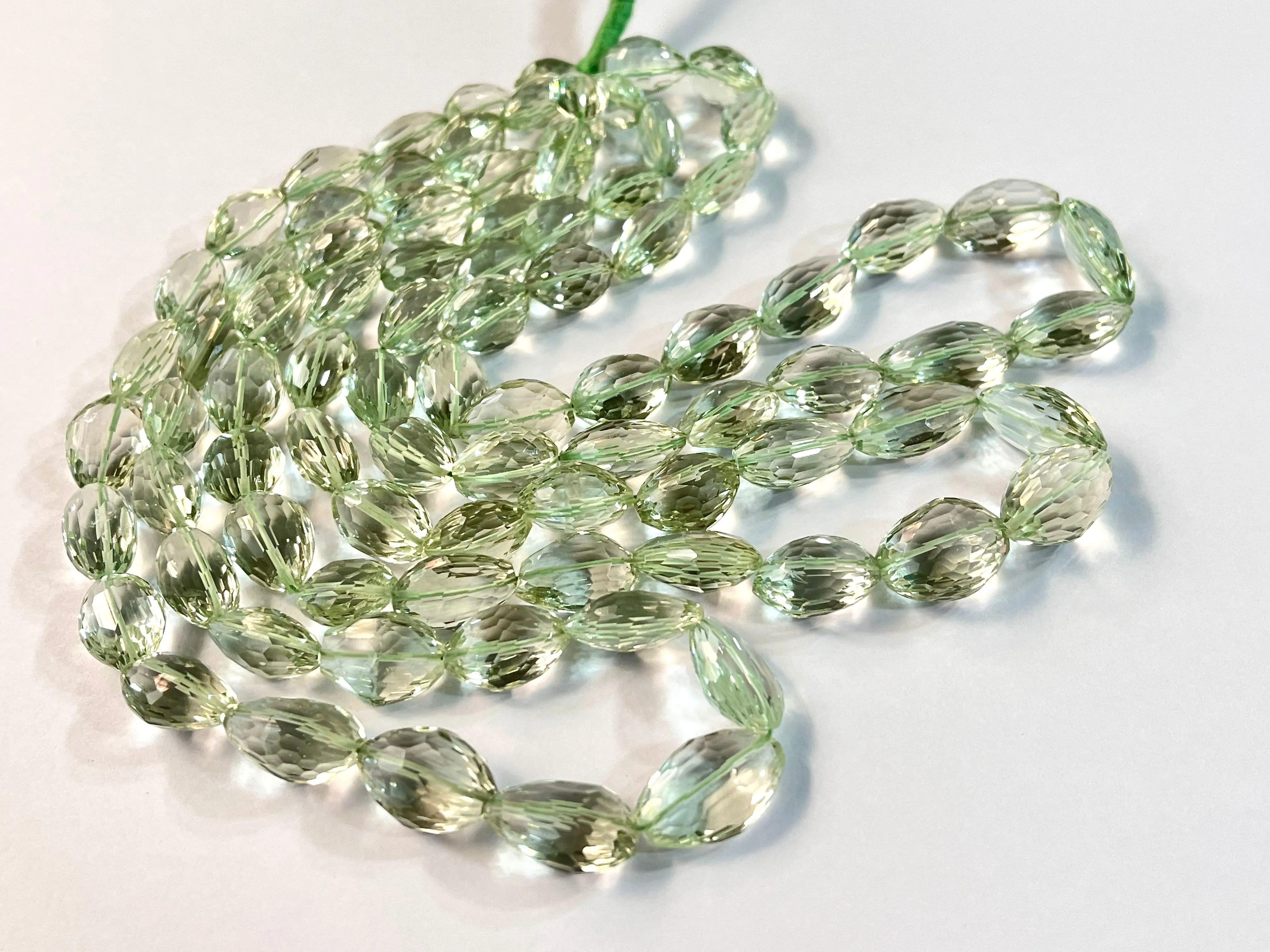 Rare! Natural Green Amethyst concave cut tumble shape beads