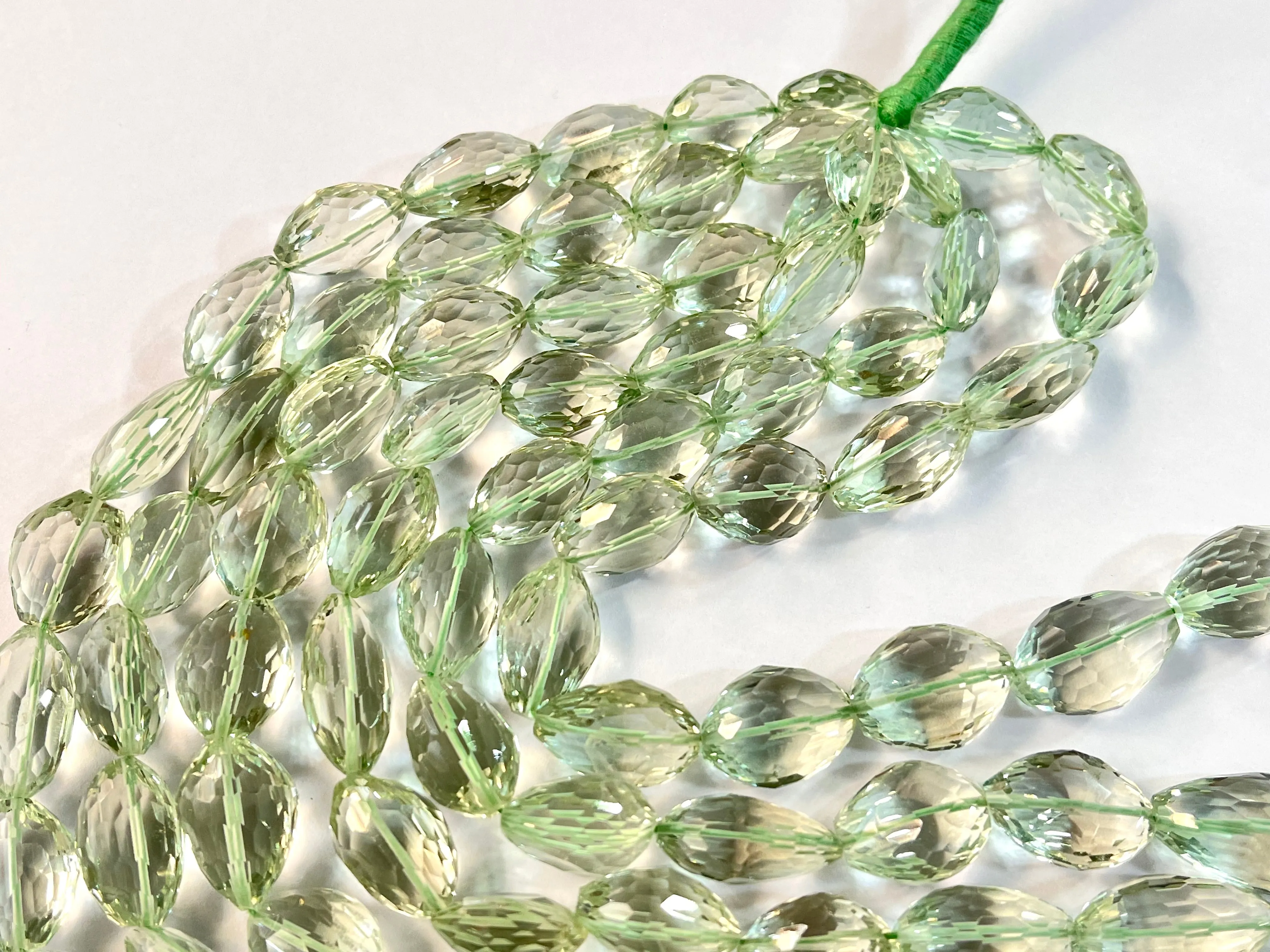 Rare! Natural Green Amethyst concave cut tumble shape beads