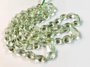Rare! Natural Green Amethyst concave cut tumble shape beads
