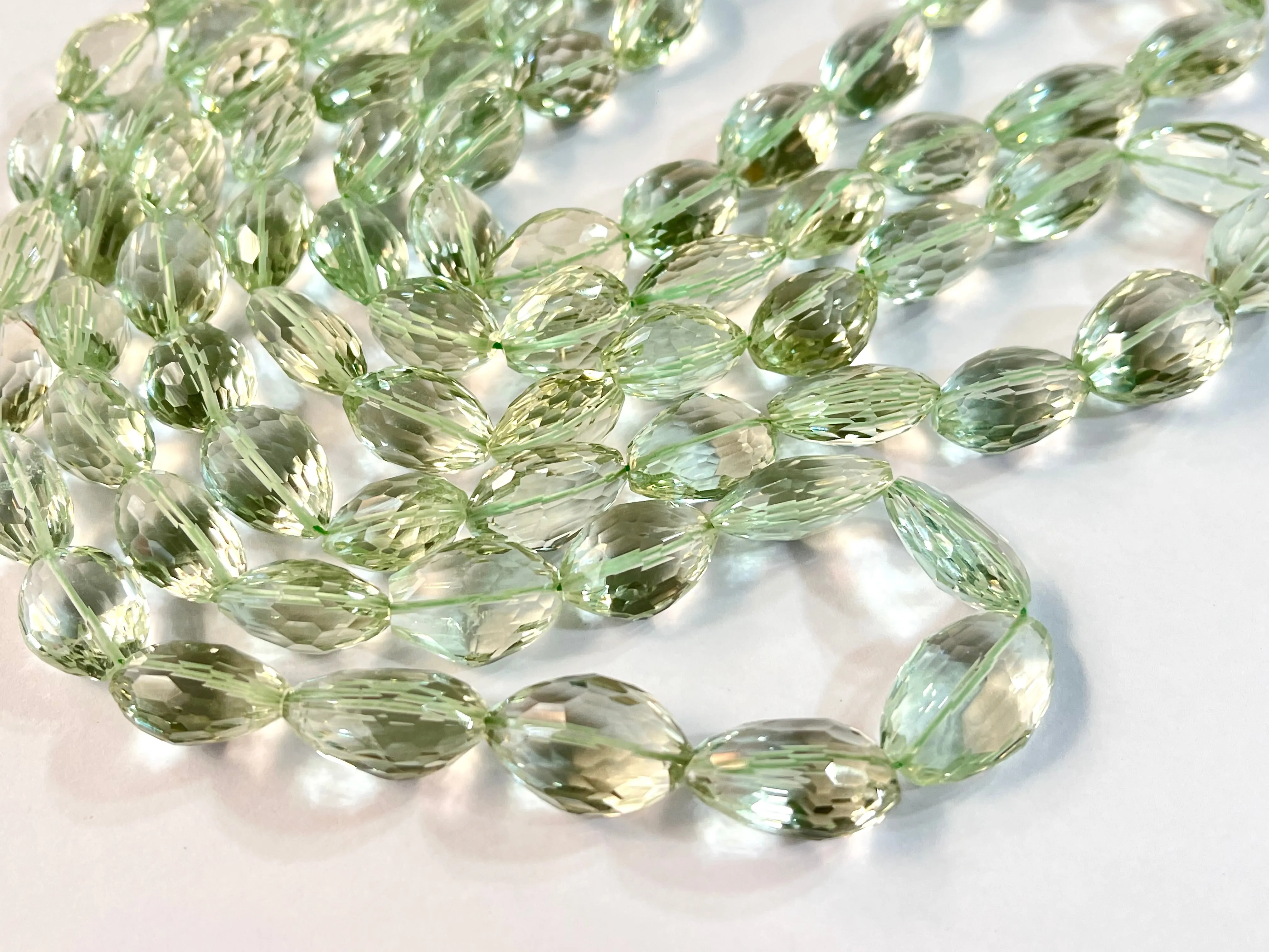 Rare! Natural Green Amethyst concave cut tumble shape beads