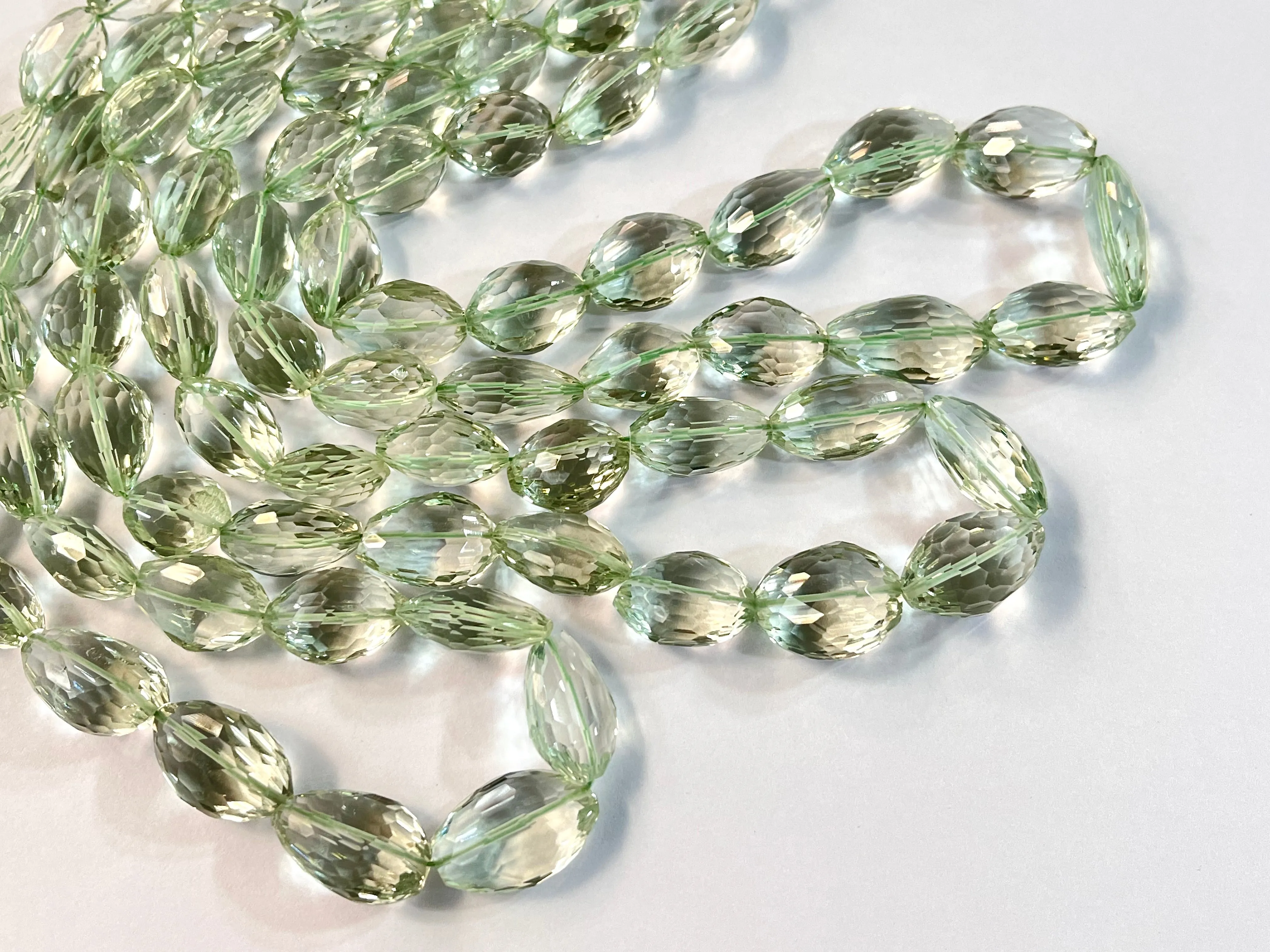Rare! Natural Green Amethyst concave cut tumble shape beads