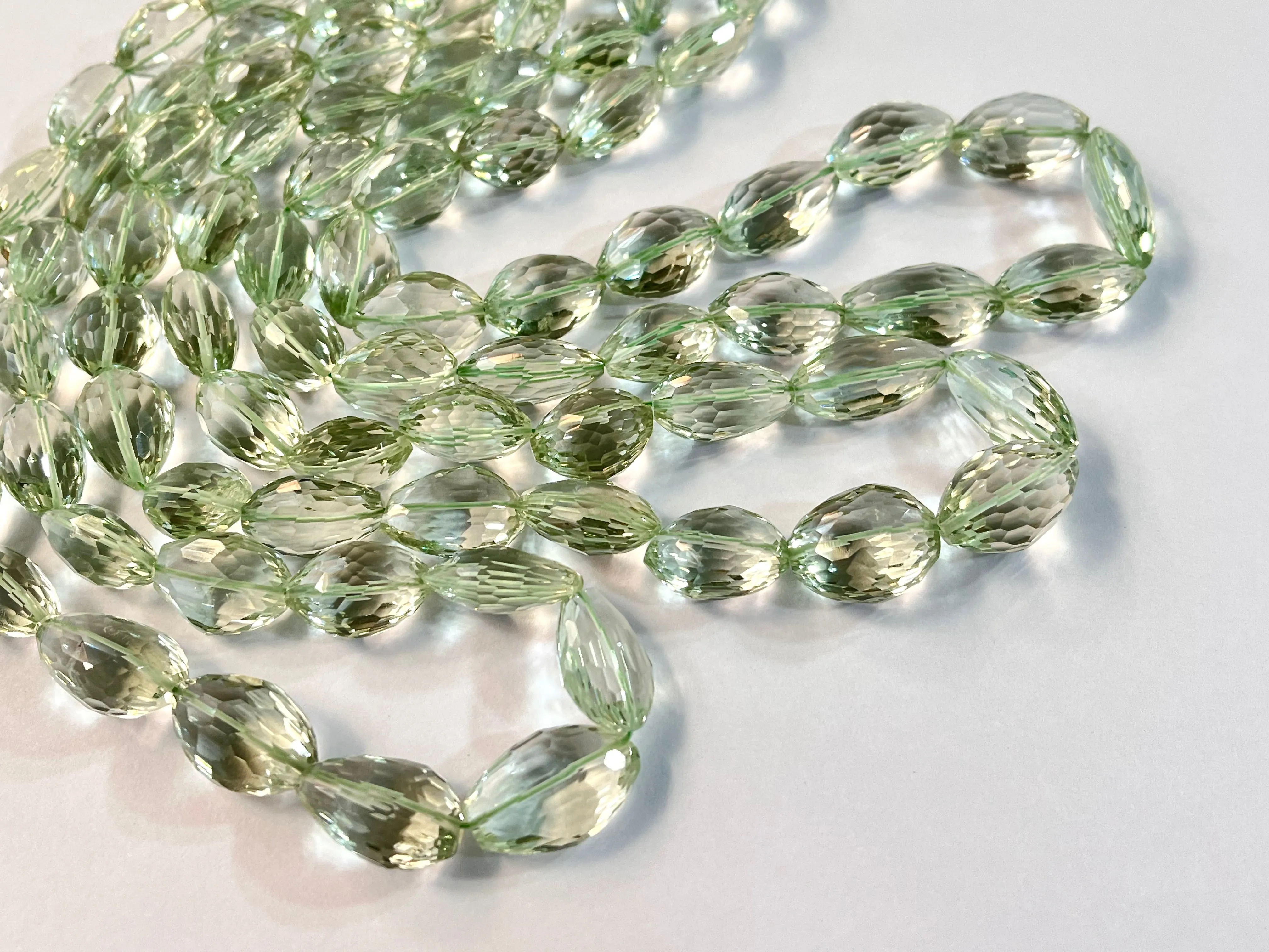 Rare! Natural Green Amethyst concave cut tumble shape beads