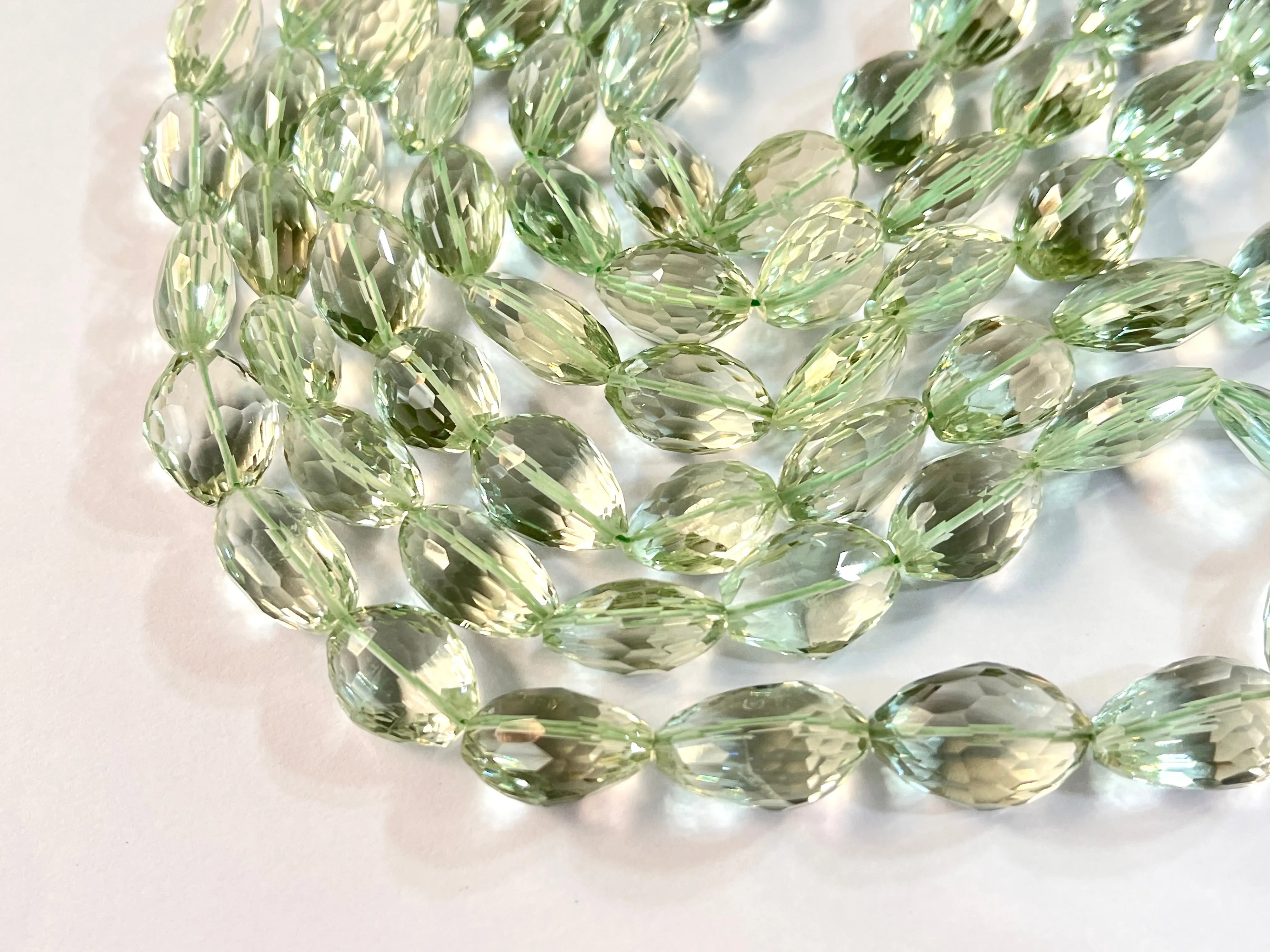 Rare! Natural Green Amethyst concave cut tumble shape beads
