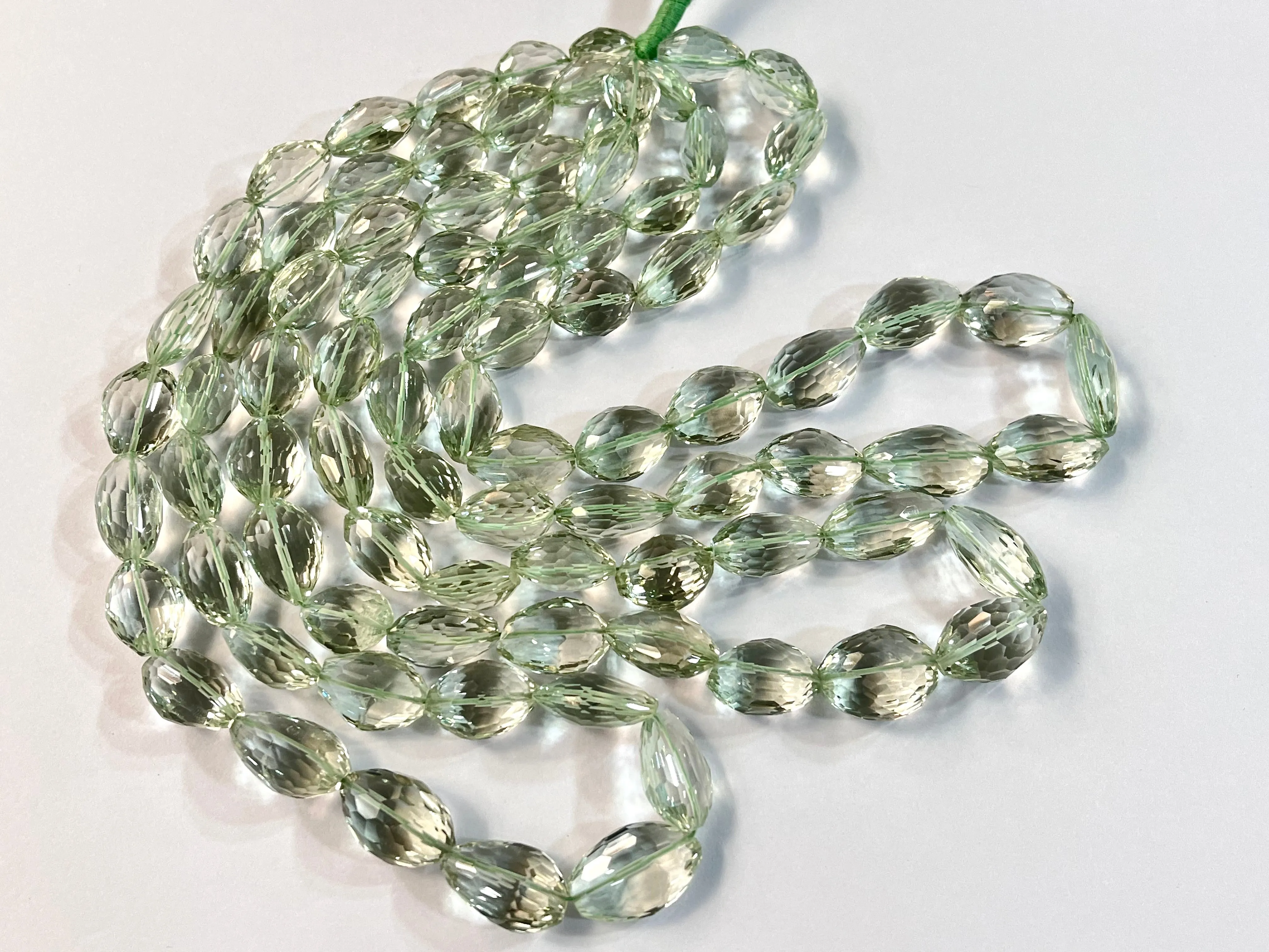 Rare! Natural Green Amethyst concave cut tumble shape beads